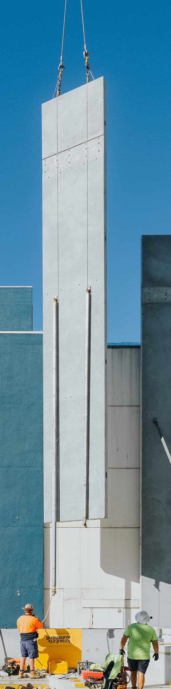 Precast panel being lifted, Goulburn Performing Arts Centre